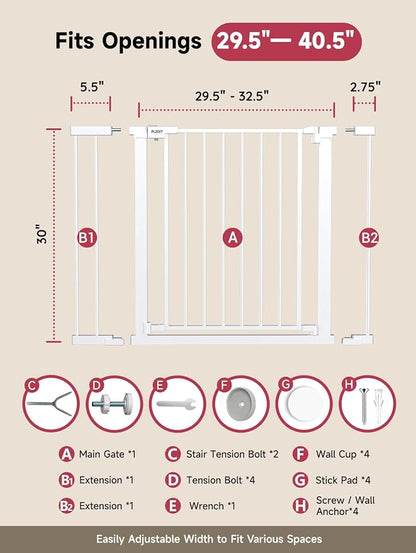 29.5-40.5" Baby Gate for Stairs, Dog Gate for Doorways, Walk Thru Auto Close - Image 7