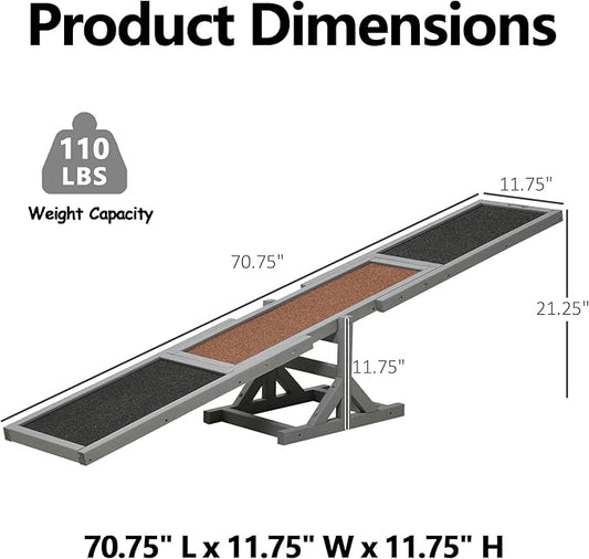 71" Dog Agility Seesaw Outdoor for Training and Exercise, Wooden Platform Dog - Image 2