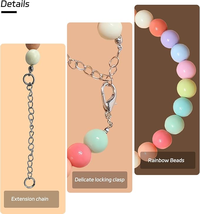 Hosiwei Dog and Cat Rainbow Beads Collar Necklace, Faux Pearls Necklace Pet - Image 5