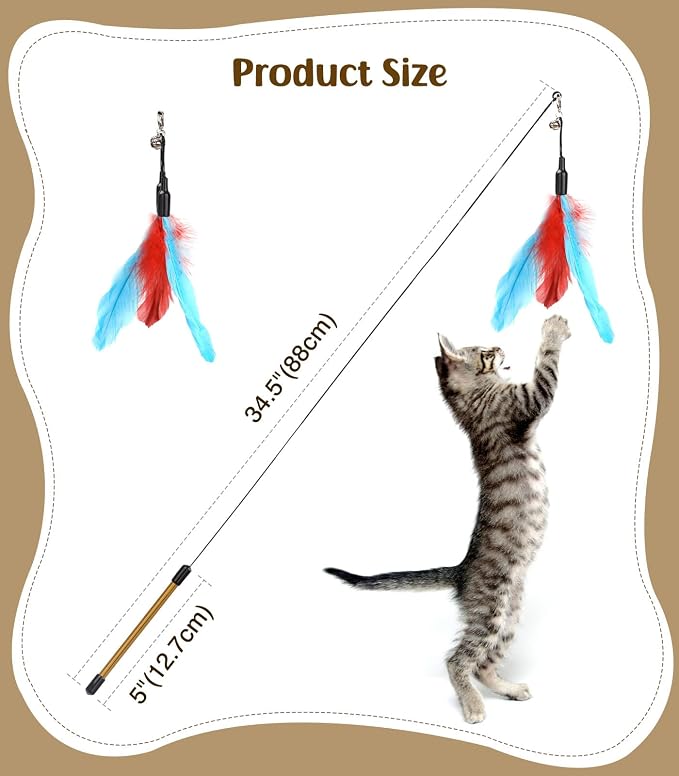 Pawaboo Feather Teaser Cat Toy, Interactive Feather Wand Cats Toy Flying - Image 7