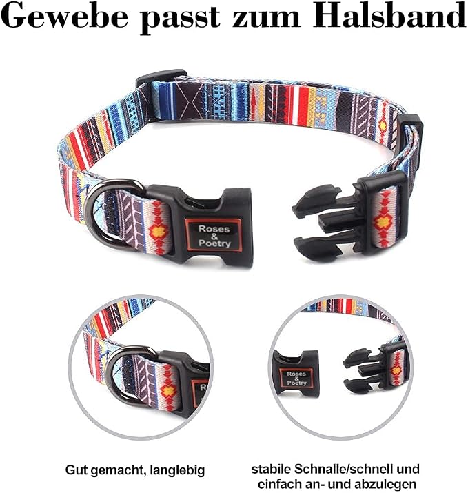 Roses&Poetry Dog Collar with Colourful Stripe Patterns, Adjustable Durable - Image 3