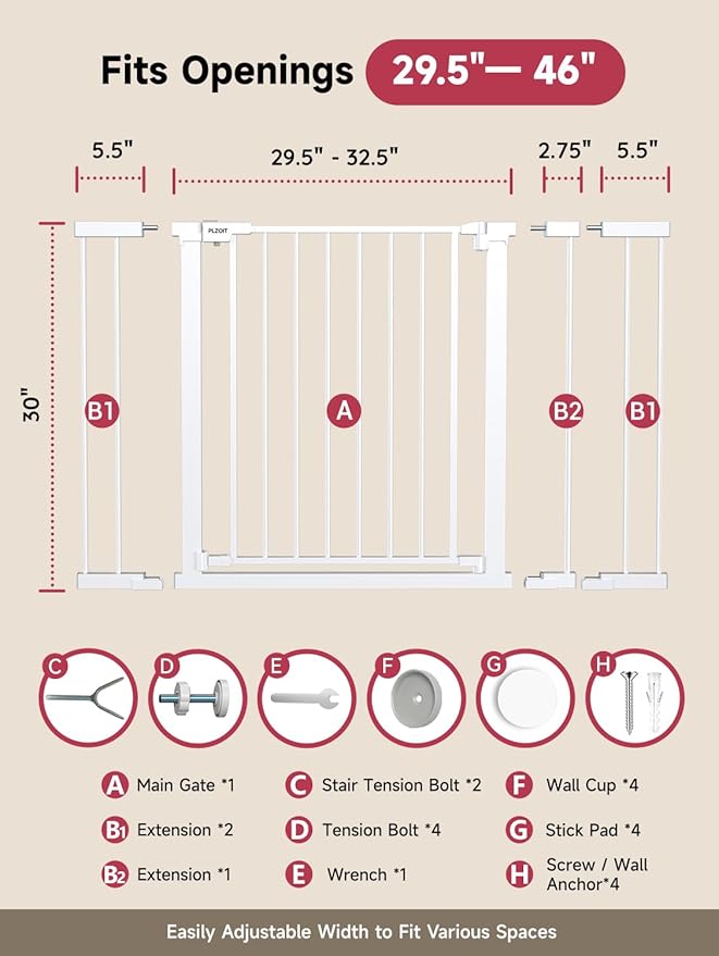 Baby Gate for Stairs, Stairs and Doorways Child Gate Pressure Mounted Safety - Image 7