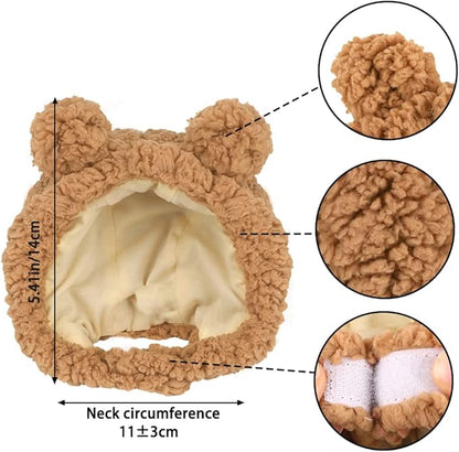 JOICEE Cute Cat Costume Warm Bear Hat Adjustable Soft Small Pet Headwear - Image 2