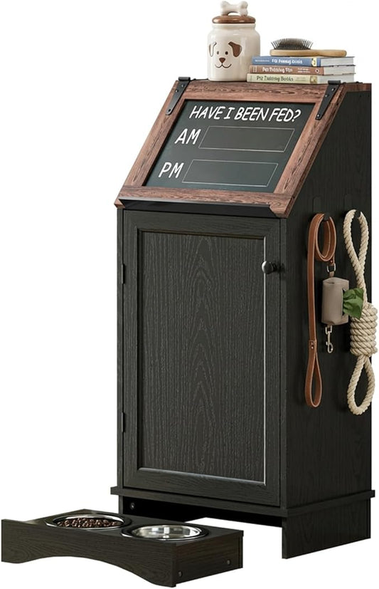 Dog Food Feeding Station with Storage, Pet Food Storage Cabinet with Bowls and by Furnvvio