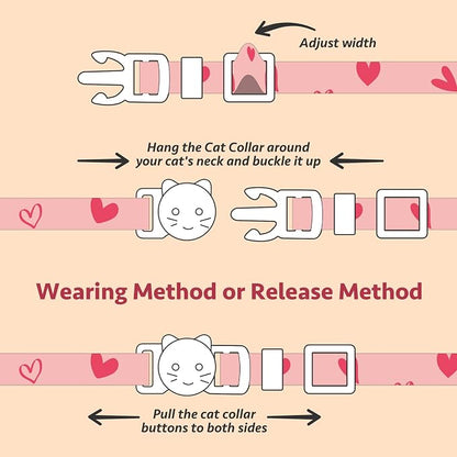 2 Pack Cotton Breakaway Cat Collar Pink and Gray Heart Shaped Pendant Cute - Image 7