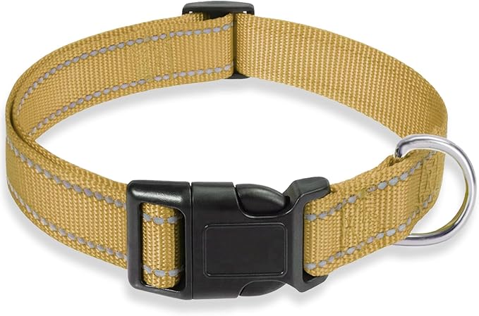 Reflective Dog Collar with Buckle Adjustable Safety Nylon Collars by BOOMIBOO