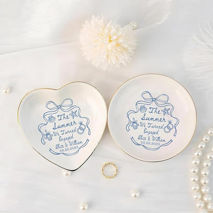 Personalized Ring Dish Engagement Gift, Whimsical Doodle Engaged Ring Holder - Image 5