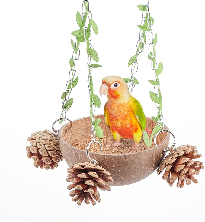 Bird Natural Coconut Nest Sugar Glider Hanging Swing Toy - Image 3