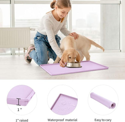 Dog Food Mat, Silicone Waterproof Food Tray, Non Slip Pet Bowl Mats Placemat - Image 2
