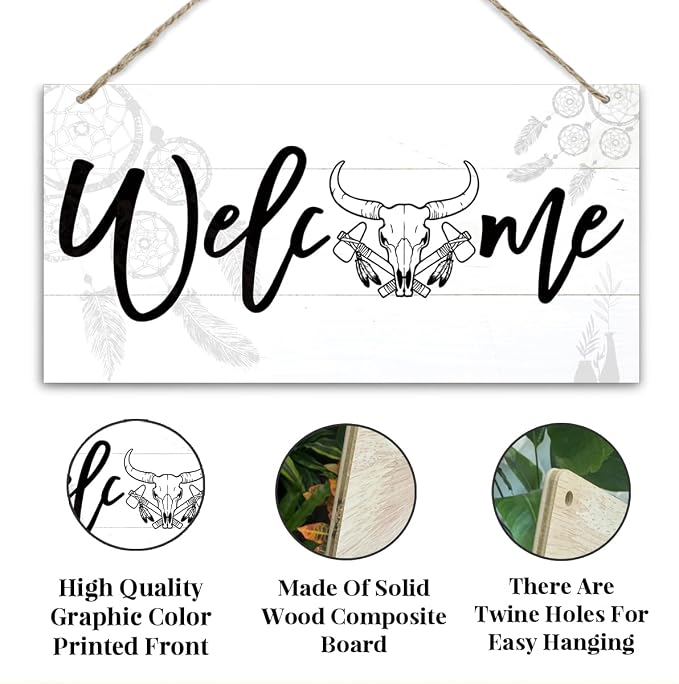Welcome Sign for Front Door, Welcome Decor Wooden Hanging Sign, Unique Western - Image 3