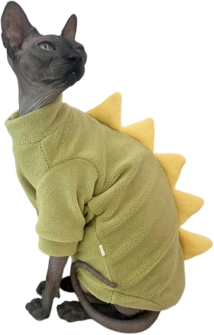 Dinosaur Sphynx Cat Clothes, Soft Polar Fleece Sweater by Kitipcoo