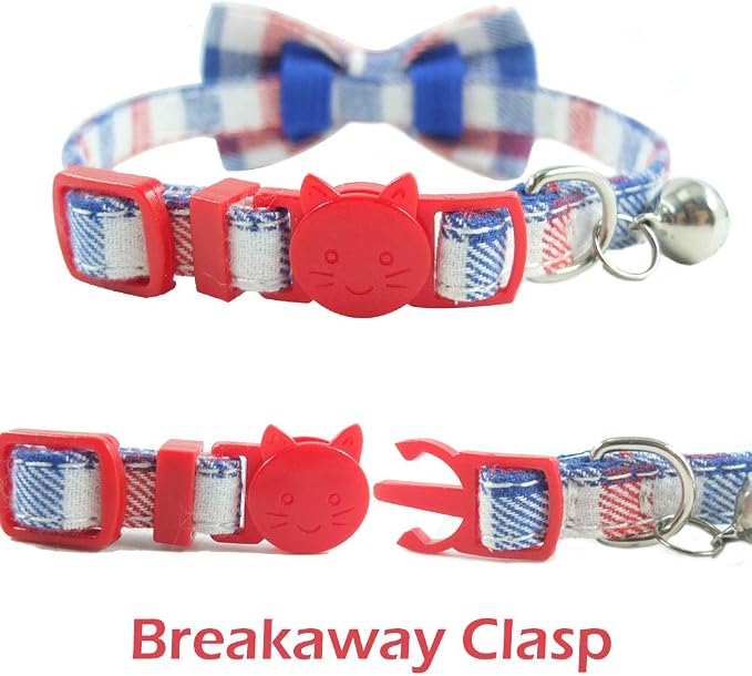 Cat Collar Breakaway with Bell and Bow Tie, Plaid Design Adjustable Safety - Image 4