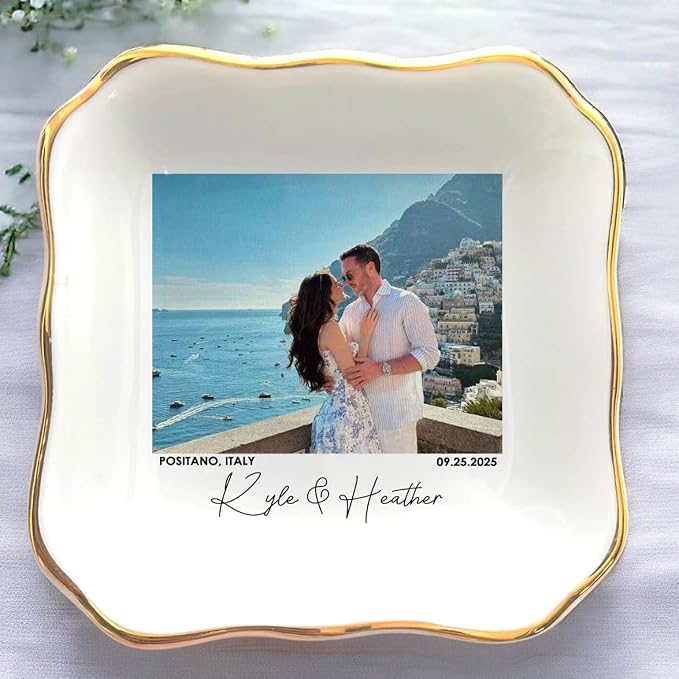 Custom Couple Portrait Polaroid Photo Ring Dish, Personalized Picture Jewelry by Anniversaree