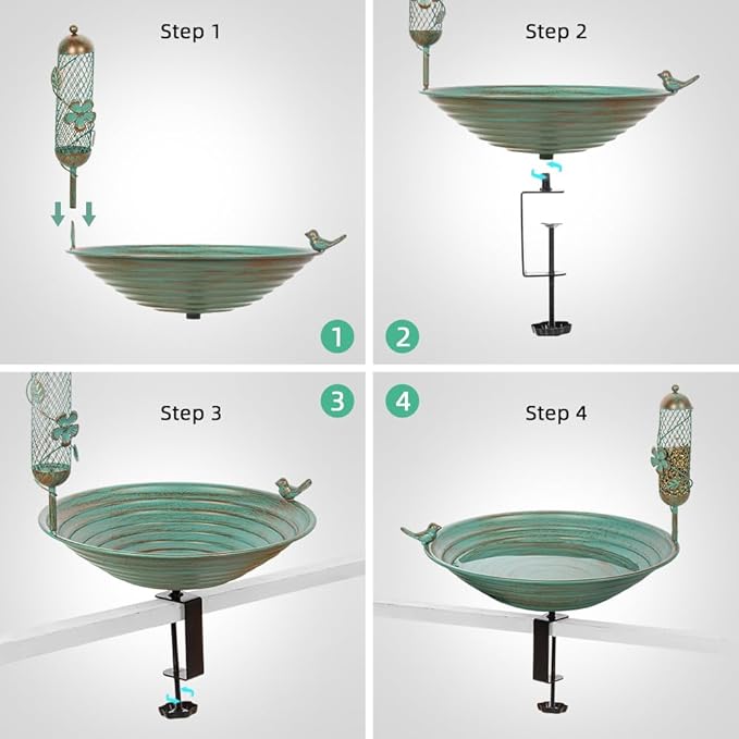DREAMSOUL 13 Inches Deck Bird Bath, Metal Bird Bath Bowl Unheated - Image 4