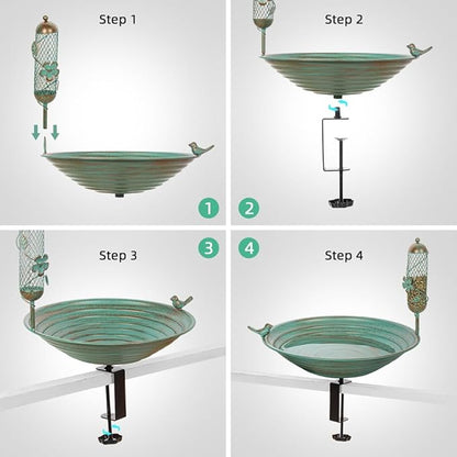 DREAMSOUL 13 Inches Deck Bird Bath, Metal Bird Bath Bowl Unheated - Image 4