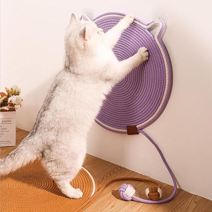 Cat Scratcher Mat, Natural Cotton Rope Cat Scratch Pad, 15.7'' Round Horizontal - Image 7