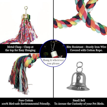SunGrow Rope Perch for Parrots, 59” Long, Bungee Bird Toy, Brightly Colored - Image 5