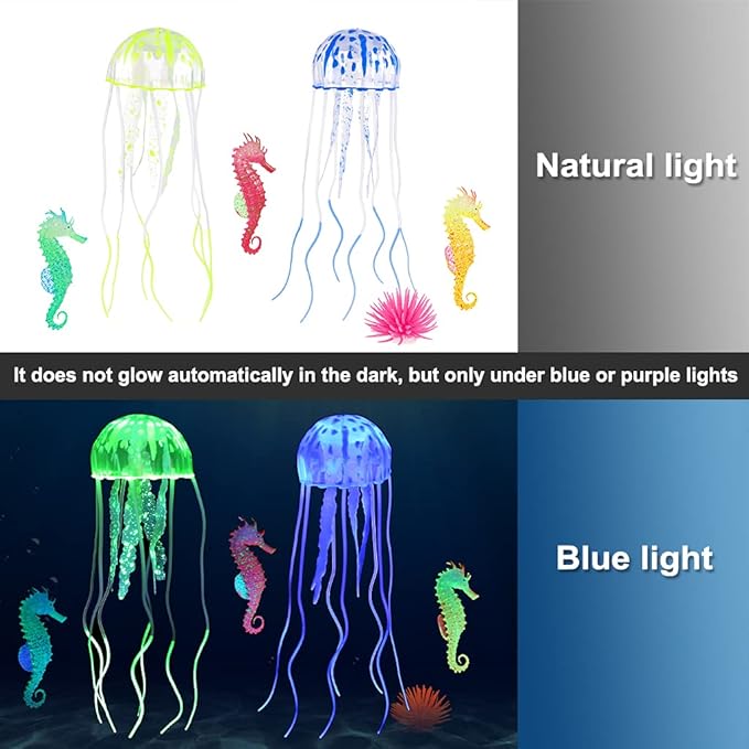 Lpraer 6 Pieces Glow Aquarium Ornaments Artificial Glow Floating Jellyfish - Image 2