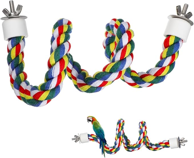 Bird Rope Perch 24 Inch, Colorful Cotton Parrot Bungee Swing, Bendable Cage by iplusmile