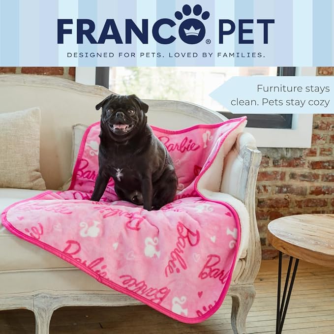 Franco Pet Barbie Super Soft Cozy Waterproof Sherpa-Backed Blanket Throw - Image 6