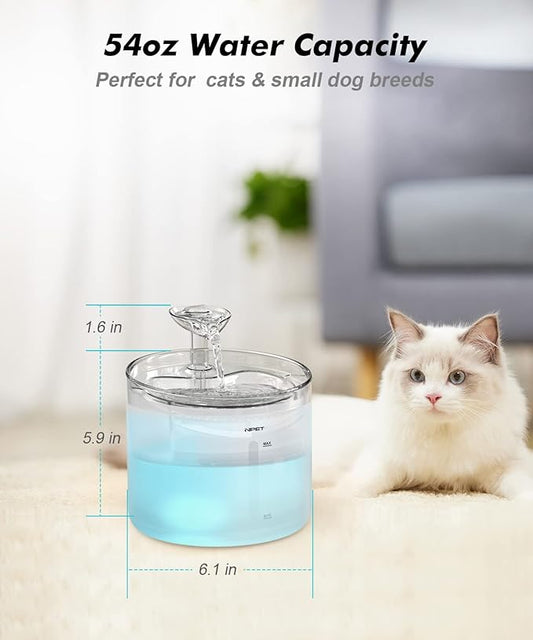NPET WF100 Cat Fountain, 54oz/1.6L Automatic Pet Water Fountain Dog Water - Image 2