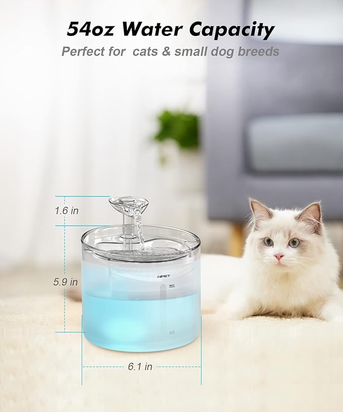 NPET WF100 Cat Fountain, 54oz/1.6L Automatic Pet Water Fountain Dog Water - Image 3