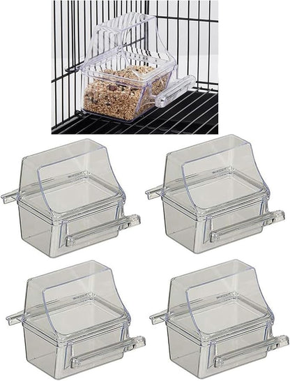 Mcage Lot of 4 Clear Transparent Bird Cage Birds Feeding & Watering Feeder Cups by Mcage