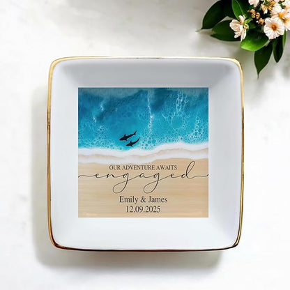 Personalized Beach Ring Dish Engagement Gift, Our Adventure Awaits Engaged - Image 4