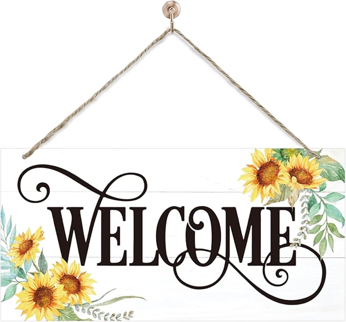 Welcome Sign for Front Door, Welcome Decor Wooden Hanging Sign for Wall Decor by corner+wind