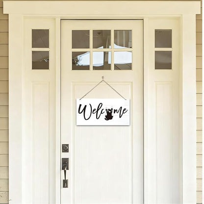 Welcome Sign for Front Door, Welcome Decor Wooden Hanging Sign for Cats Lover - Image 4