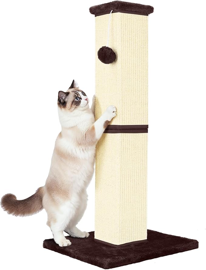 Cat Scratching Post 32 Inch for Indoor Large Cats and Kitten, Nature Sisal Tall by YULOYI
