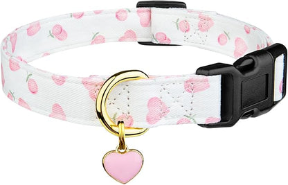 Cotton Handmade Dog Collar Cute and Distinctive Patterns White and Pink Love by Fyeqyaou