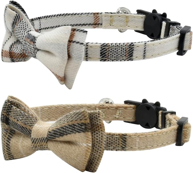 Cat Collar Breakaway with Bell and Bow Tie, Plaid Design Adjustable Safety by Ximipet