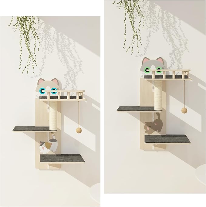 Cat Wall Shelves, 3 Platform Kitten Wall Furniture, DIY - Image 2