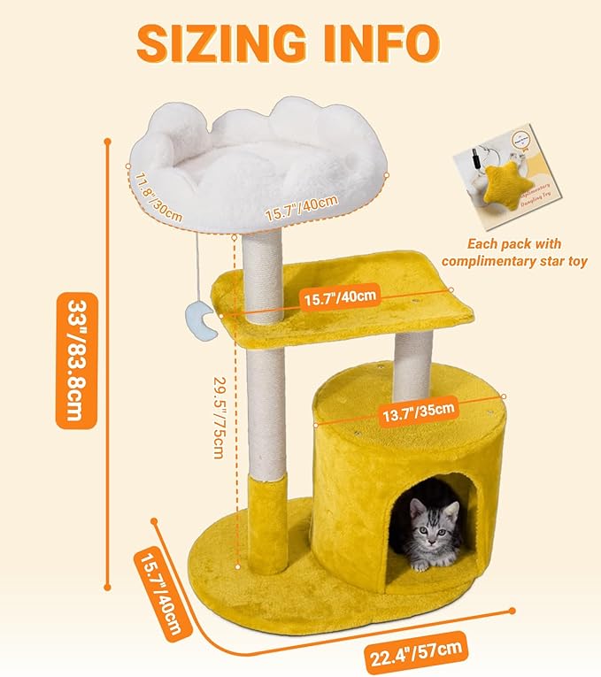 Happi N Pets Cat Tree, Featuring Scratching Posts, Viewing Perch & Toys - Image 3