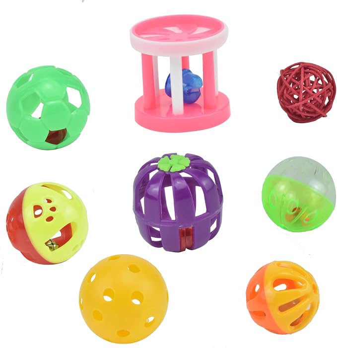 8pcs Bird Cat Ball Toys with Bell Colorful Parakeets Foot Talon Training Set by GUANLANT
