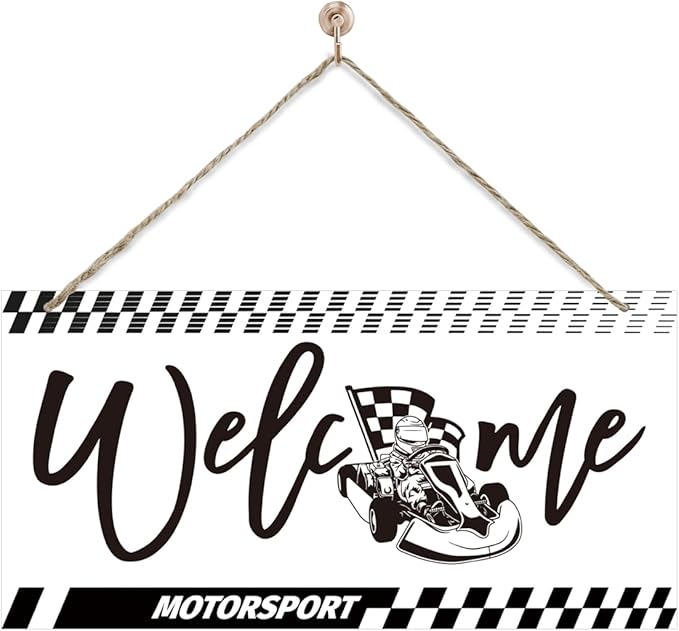 Welcome Sign for Front Door, Playroom Wall Decor, Motorsport Theme Wall Hanging by corner+wind