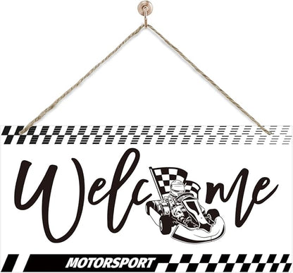 Welcome Sign for Front Door, Playroom Wall Decor, Motorsport Theme Wall Hanging by corner+wind