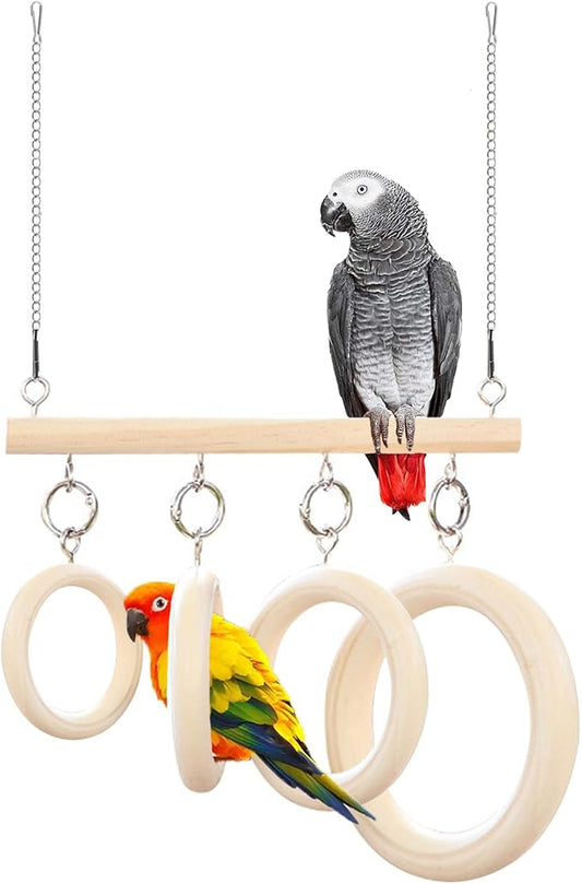 Bird Swing Rings for Cage, Hanging Bird Toys Natural Wooden, Bird Perch by Admaison