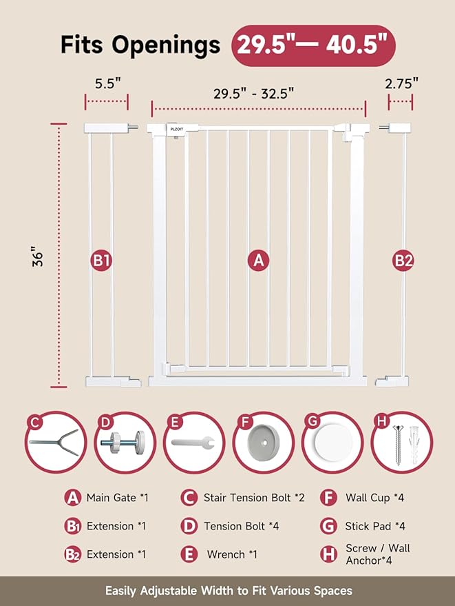 36" Extra Tall Baby Gate for Stairs, 29.5-40.5" Wide Dog Gate for Doorways - Image 5
