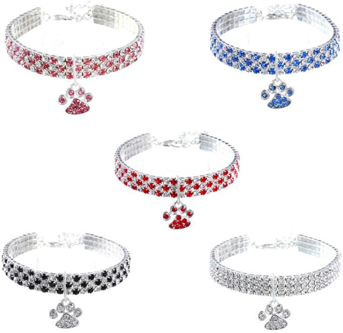 Pet Collar with Diamonds, Adjustable Crystal Diamond Elastic Heart Claw Pendant - Image 6