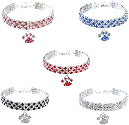 Pet Collar with Diamonds, Adjustable Crystal Diamond Elastic Heart Claw Pendant - Image 4
