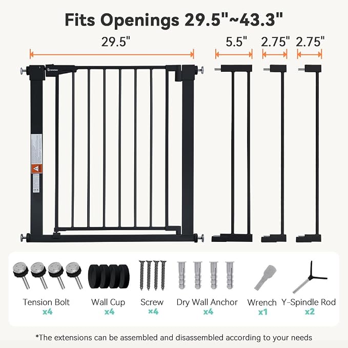 COMOMY 30" Tall Baby Gate for Stairs Doorways, Fits Openings 29.5" to 43.3" Wide - Image 6