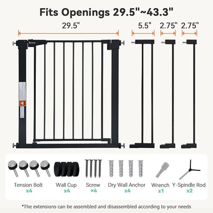 COMOMY 30" Tall Baby Gate for Stairs Doorways, Fits Openings 29.5" to 43.3" Wide - Image 6
