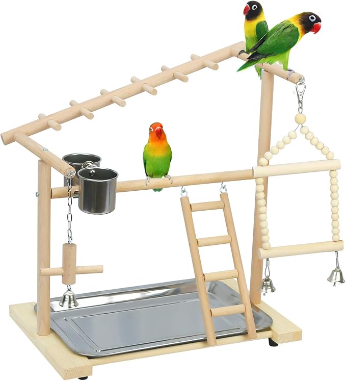 Parrot Playstand Bird Playground Birdcage Wood Perch Stand Ladder Swing by Ibnotuiy
