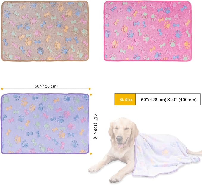 Dono 1 Pack 3 Dog Blankets, Soft Fluffy Fleece Pet Blanket Warm Sleep Mat Paw - Image 3