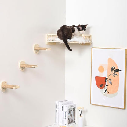 Cat Wall Shelves with 3 Steps Scratch Post, Climbing Shelf and Hammock - Image 2