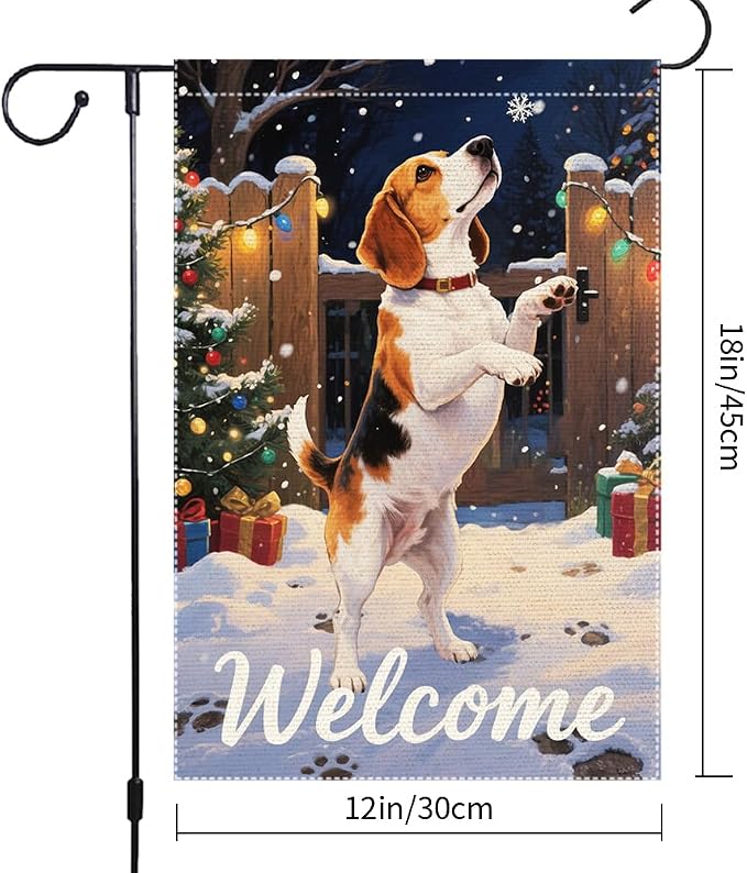 Beagle Dog Welcome Garden Flag 12x18 Inch Double Sided Christmas Burlap Yard - Image 3