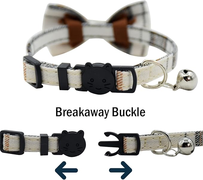 Cat Collar Breakaway with Bell and Bow Tie, Plaid Design Adjustable Safety - Image 5