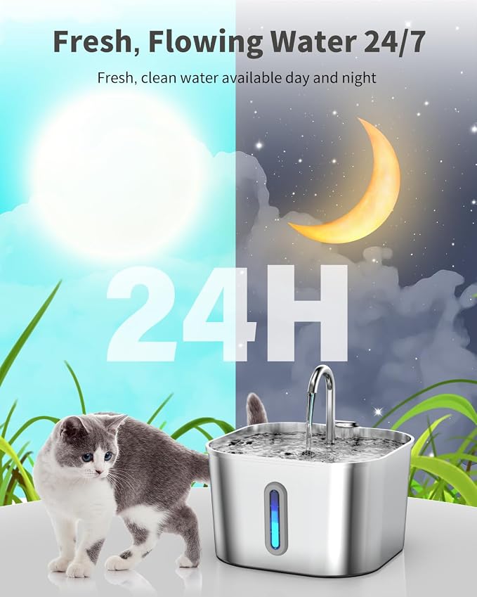 Cat Water Fountain Stainless Steel, 74oz/2.2L Automatic Cat Drinking Fountain - Image 7